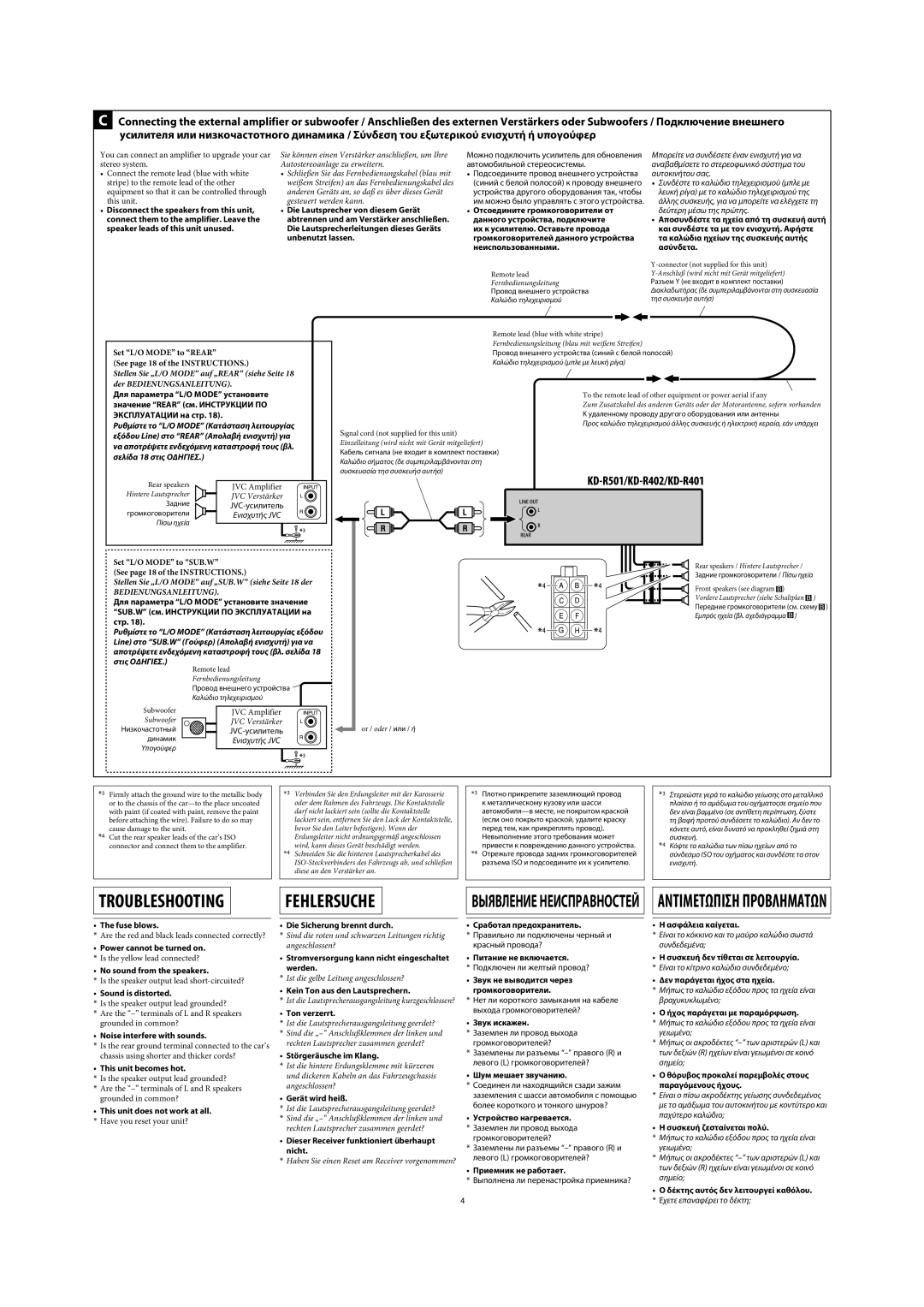 JVC GET0576-001A manual Bыявление Неисправностей, Λευκή ρίγα µε τo καλώδιo τηλεχειρισµoύ της 