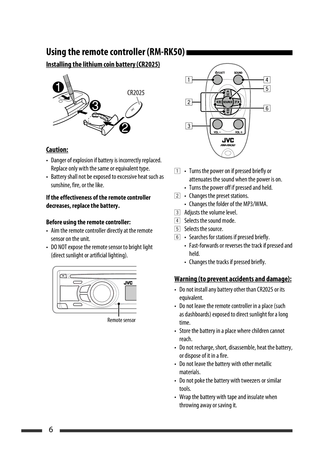 JVC GET0576-001A manual Using the remote controller RM-RK50, Time 