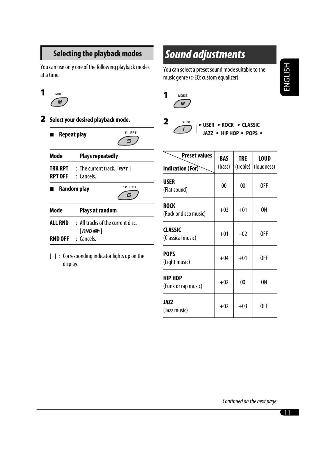 JVC 0708DTSMDTJEIN, GET0582-001A user service Sound adjustments 