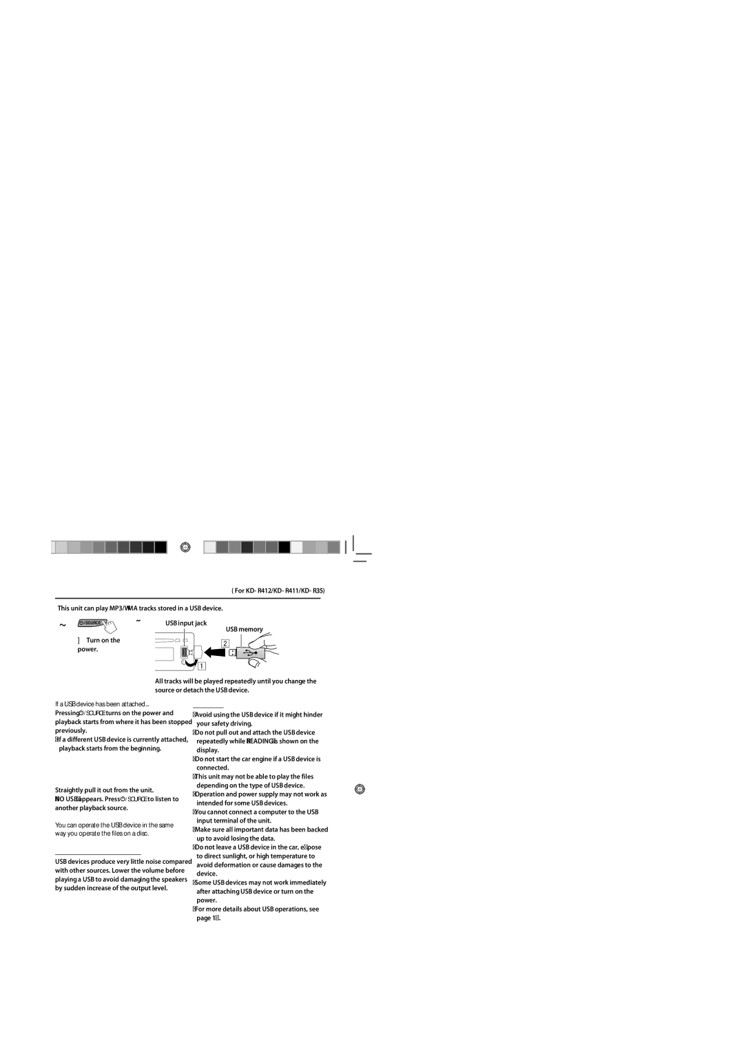 JVC KD-R315, GET0623-006A, GET0622-001A Stopping playback and detaching the USB device, Source or detach the USB device 