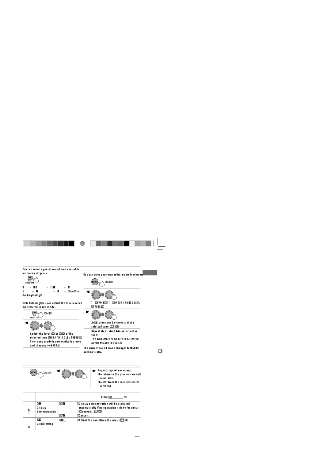 JVC GET0622-001A, GET0623-006A, KD-R415 Selecting a preset sound mode, Menu operations, Storing your own sound mode, Demo 