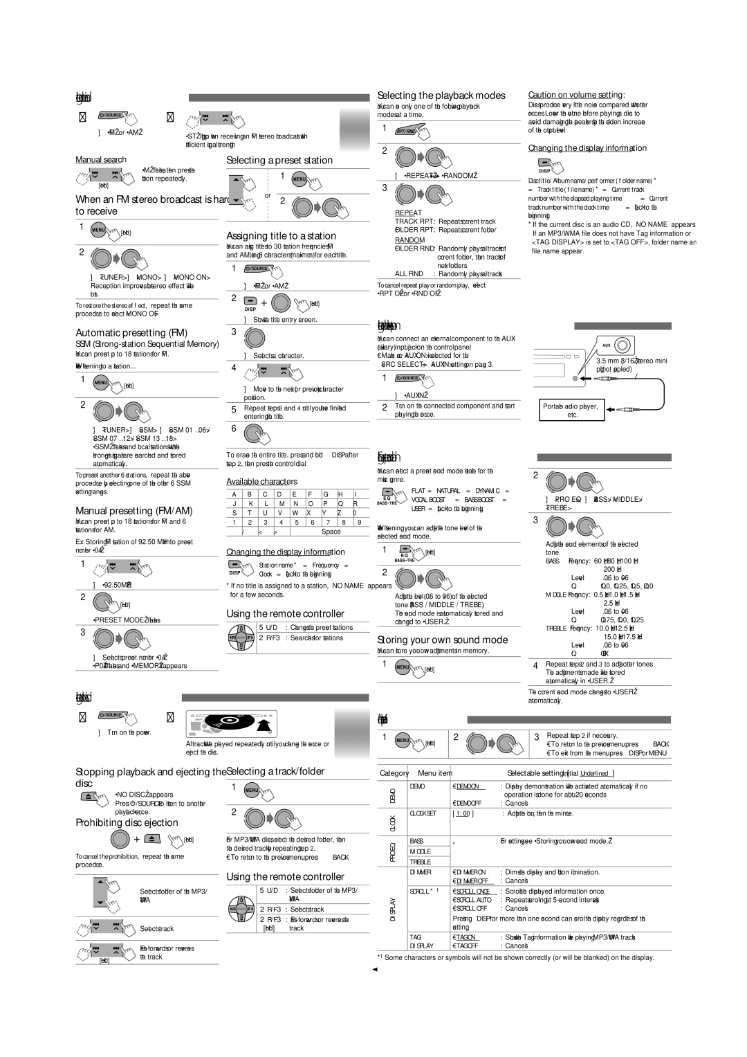 JVC KD-R415 Selecting a preset station Assigning title to a station, Automatic presetting FM, Manual presetting FM/AM 