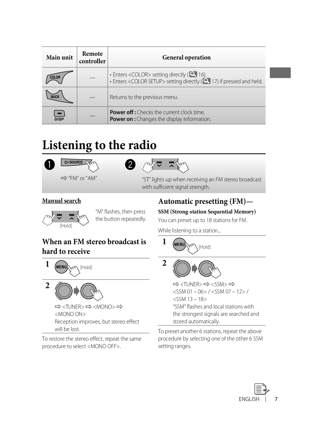 JVC KD-R516, GET0634-001A, GET0634-005A, GET0633-001A, KD-R514, KD-R515, GET0634-010A Listening to the radio, Manual search 