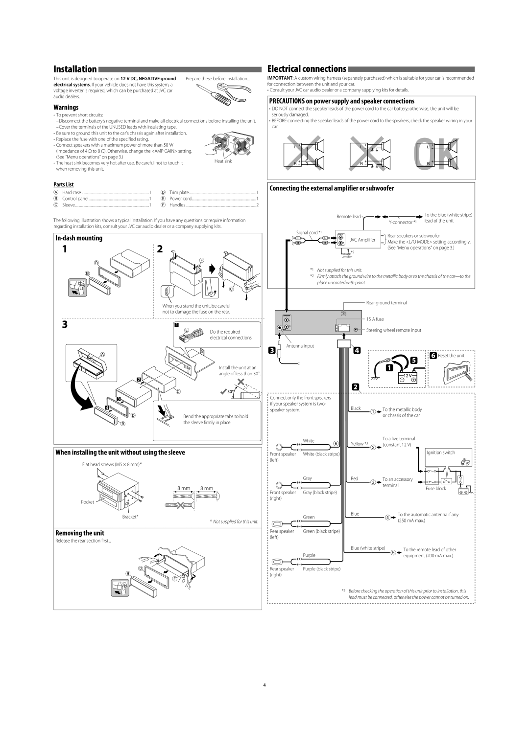 JVC KD-R516 Audio dealers To prevent short circuits, Remote lead, Lead of the unit, Connector, See Menu operations on 