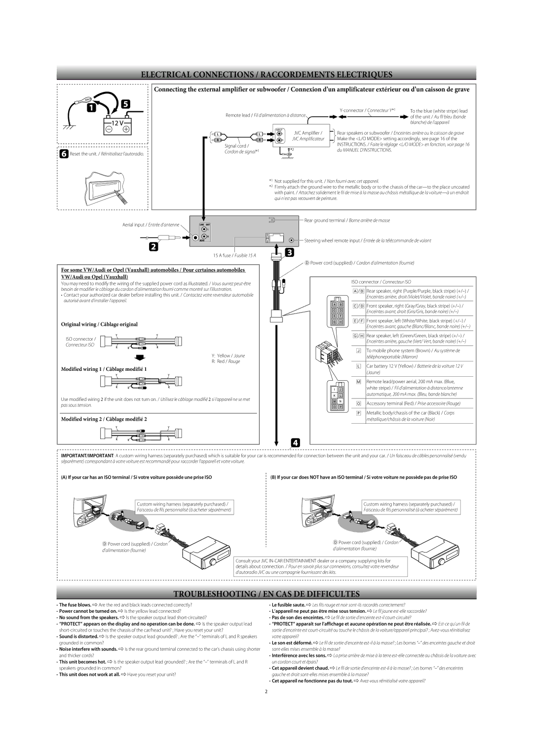 JVC GET0633-001A, GET0634-001A, GET0634-005A Original wiring / Câblage original, Modified wiring 1 / Câblage modifié 