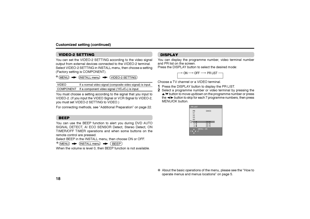 JVC GGT0116-001A-H specifications Customized setting, VIDEO-2 Setting, Display, Beep 