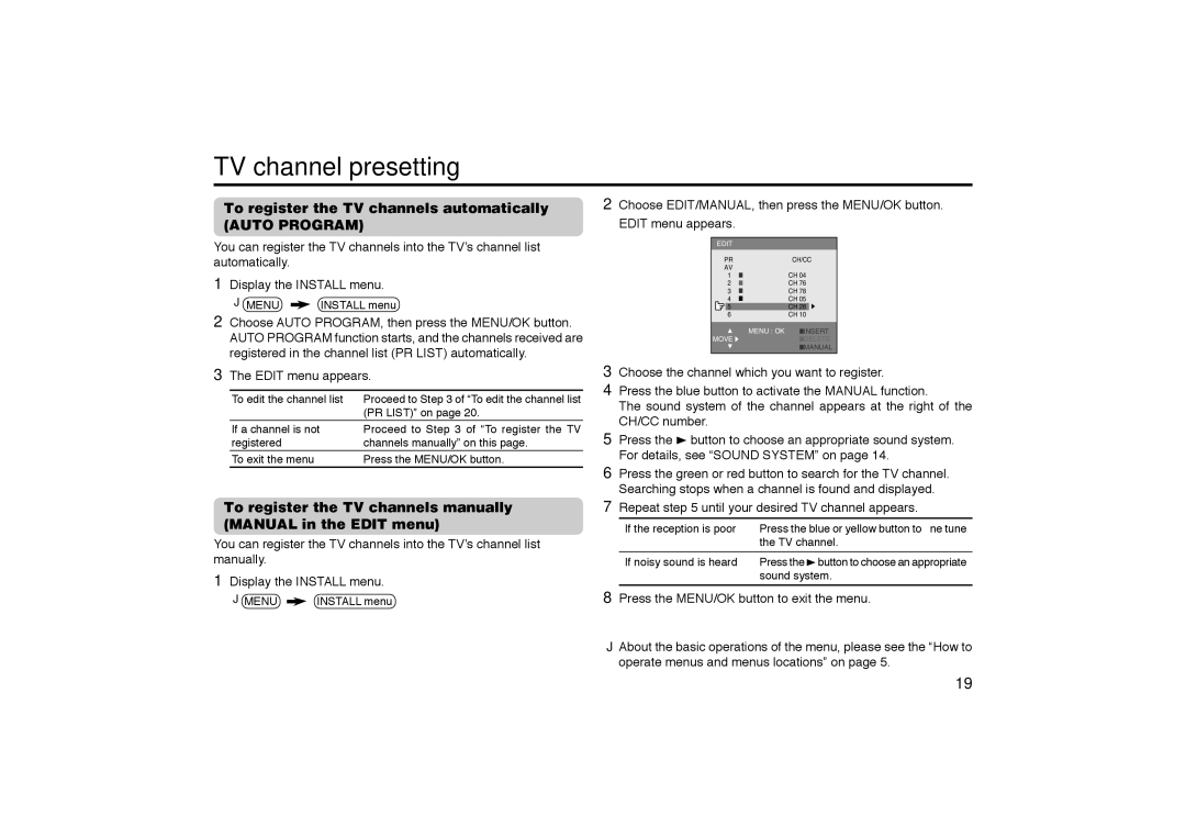 JVC GGT0116-001B-H specifications TV channel presetting, To register the TV channels automatically, Auto Program 