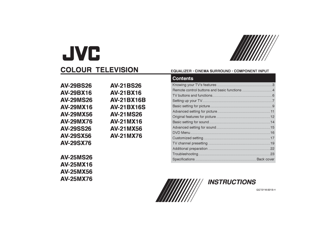 JVC GGT0116-001B-H specifications Colour Television, Instructions 
