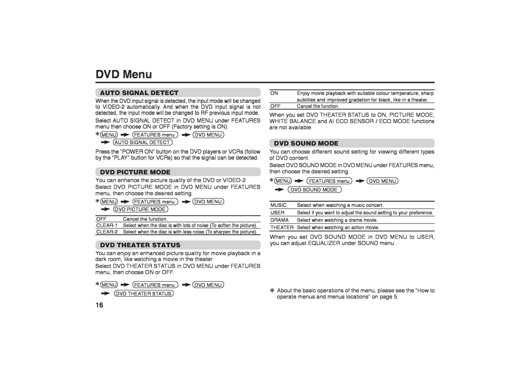 JVC GGT0116-001B-H specifications DVD Menu, Auto Signal Detect, Dvd Picture Mode, Dvd Theater Status, Dvd Sound Mode 