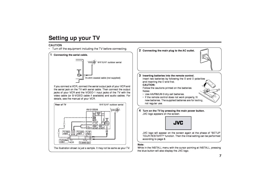 JVC GGT0116-001B-H specifications Setting up your TV, Turn off the equipment including the TV before connecting 