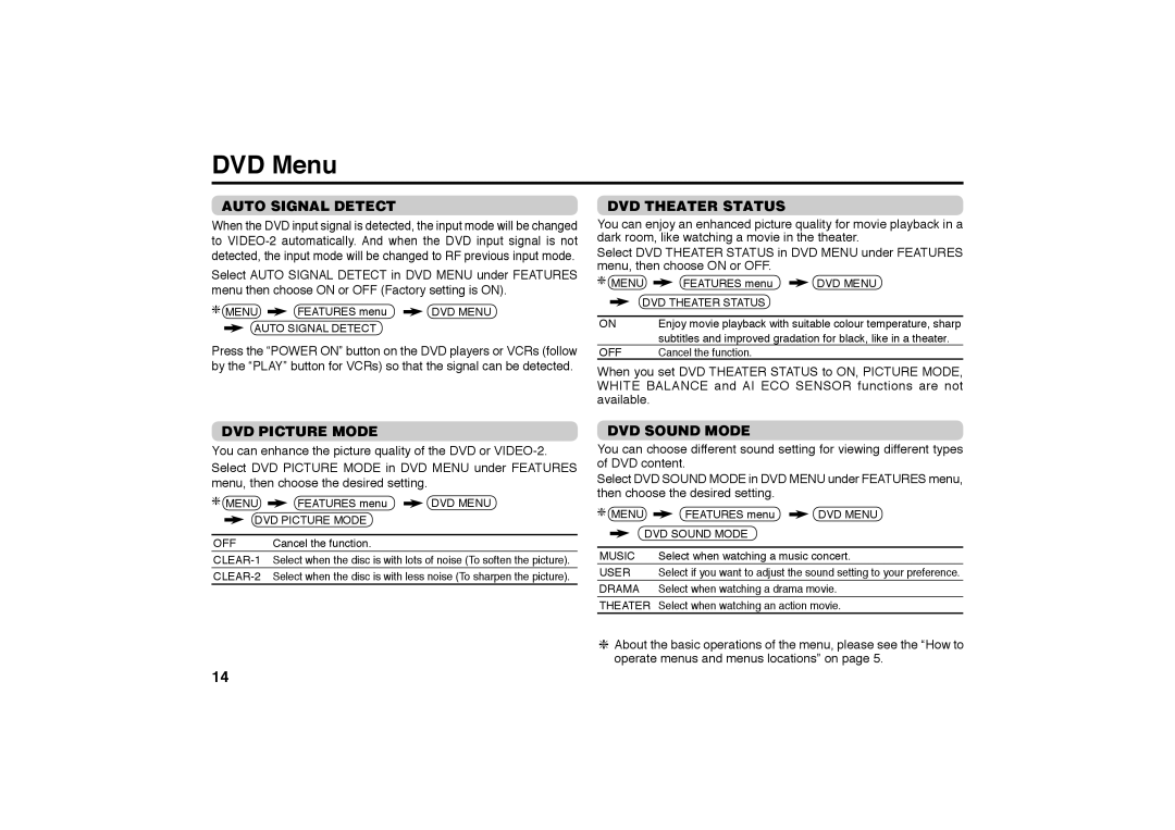 JVC GGT0118-001A-H specifications DVD Menu, Auto Signal Detect, DVD Theater Status, DVD Picture Mode, DVD Sound Mode 