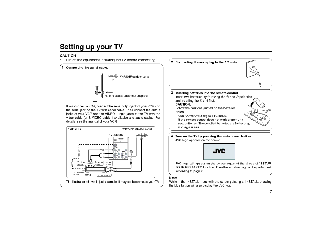 JVC GGT0118-001A-H specifications Setting up your TV, Turn off the equipment including the TV before connecting 