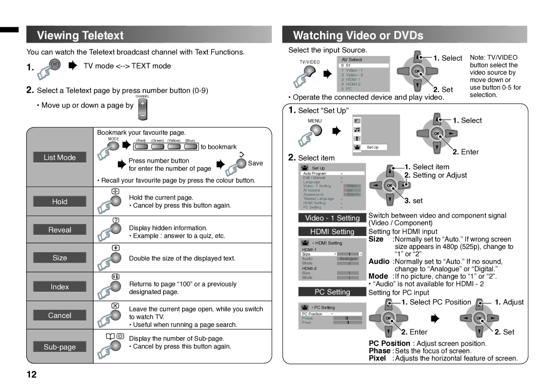 JVC GGT0211-002A-H instruction manual Viewing Teletext, Watching Video or DVDs, Enter Set 