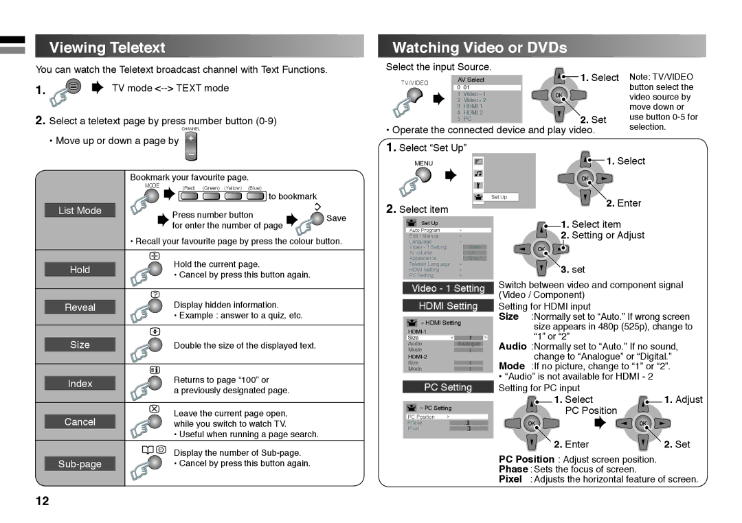 JVC GGT0213-002A-H, LT-26EX18, 1008WKT-NF-MT instruction manual Viewing Teletext, Watching Video or DVDs, Enter Set 