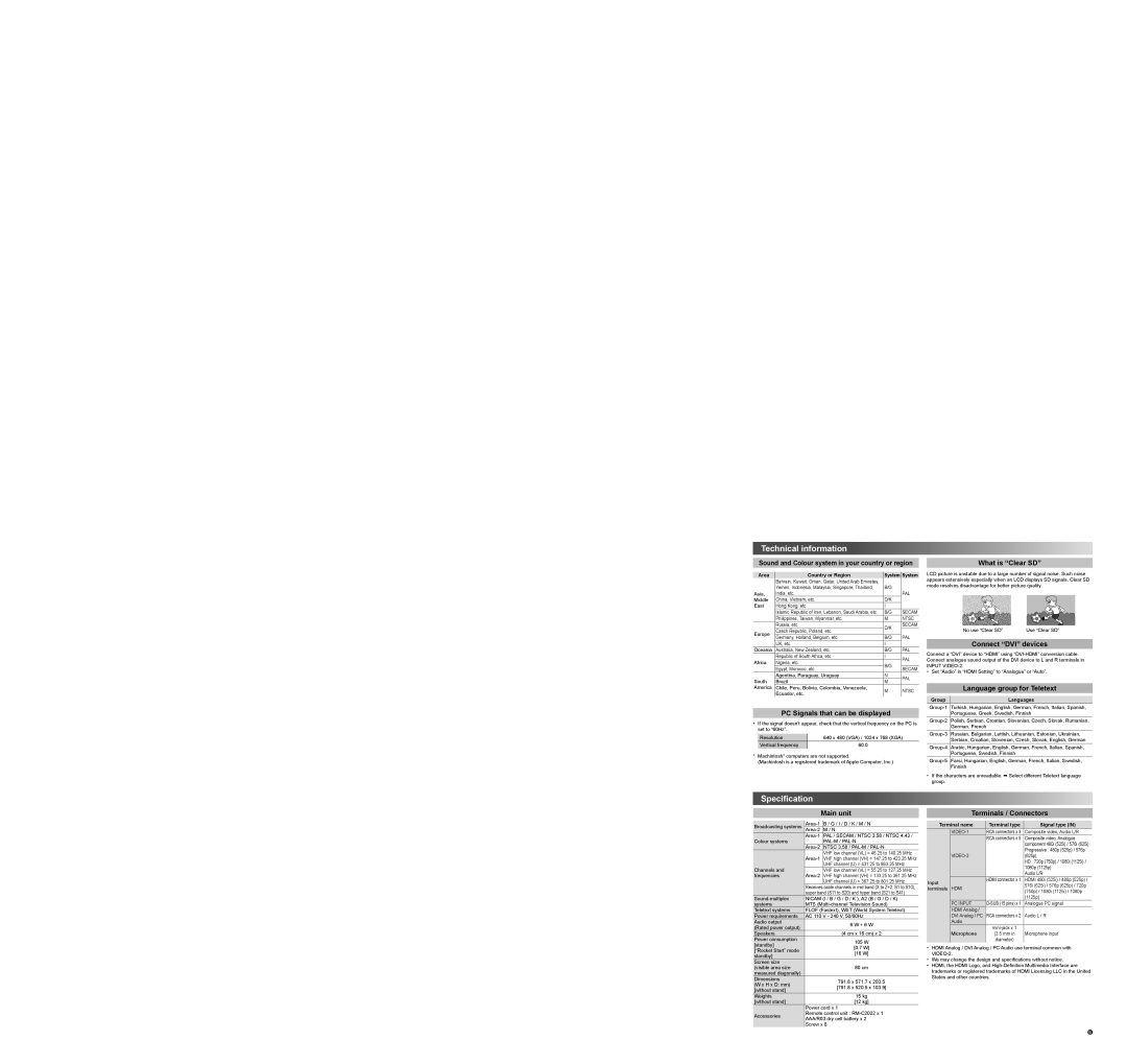 JVC GGT0353-001A-H, 0610GLT-NF-MT dimensions Technical information, Speciﬁcation 