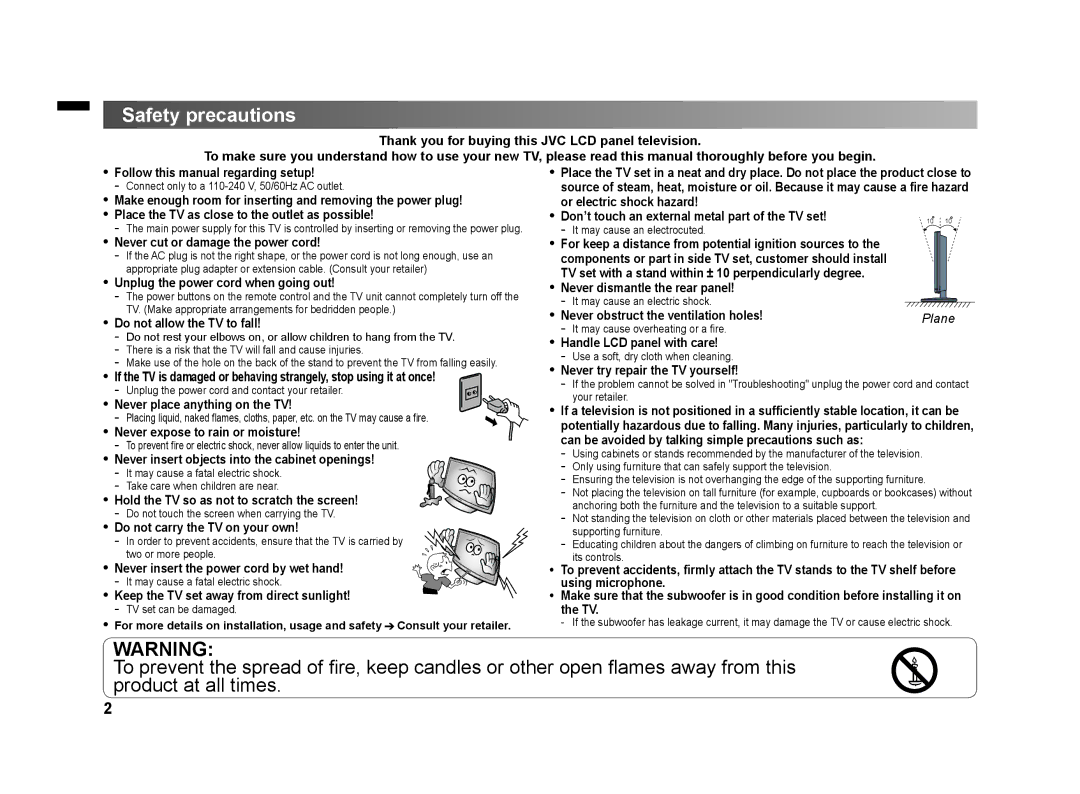 JVC GGT0359-001A-H, LT-42Z10 manual Safety precautions 