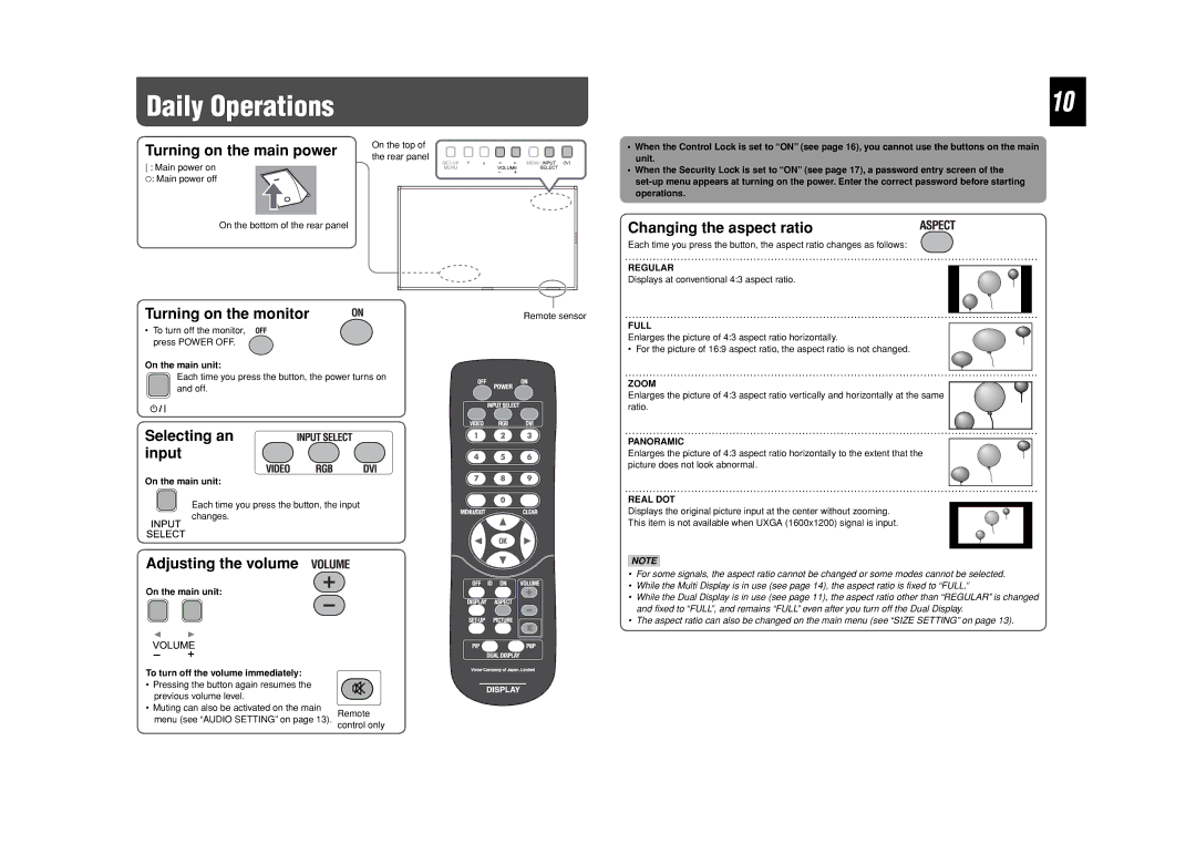 JVC GM-F470S, GM-F520S, GM-F420S specifications Daily Operations 