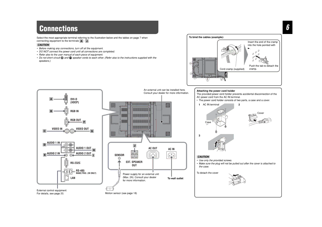 JVC GM-F520S, GM-F470S, GM-F420S specifications Connections, Audio 1 OUT, Audio 2 OUT 