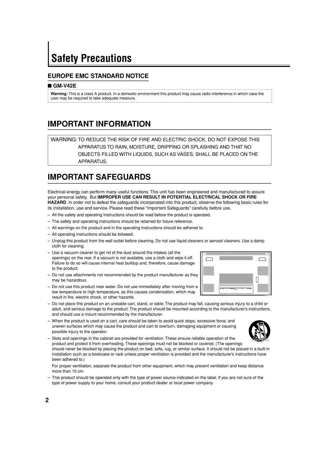 JVC GM-V42E manual Safety Precautions, Important Information Important Safeguards 