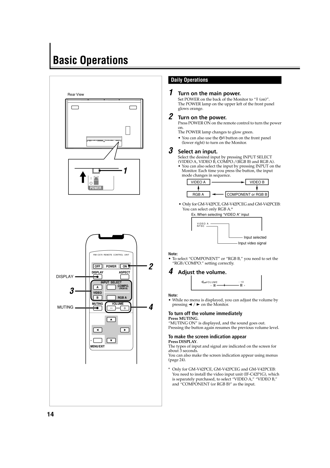 JVC GM-V42PCEB, GM-V42S, GM-V42PCEG manual Basic Operations, Daily Operations 