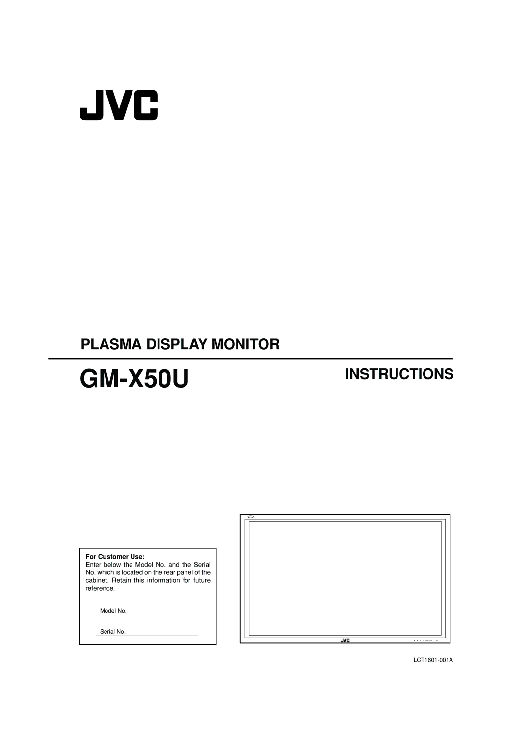 JVC GM X50U manual Plasma Display Monitor GM-X50UINSTRUCTIONS 