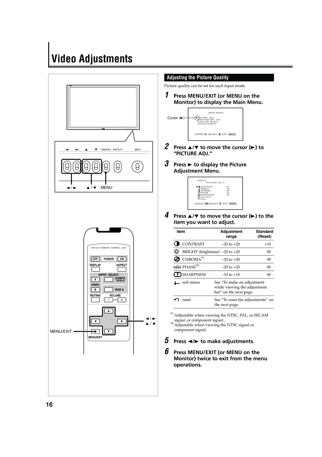 JVC GM X50U manual Video Adjustments 