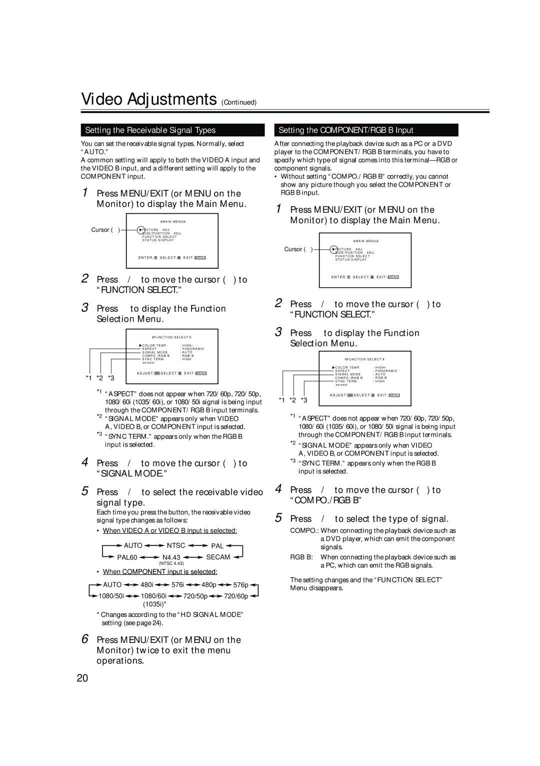 JVC GM X50U manual Setting the Receivable Signal Types 