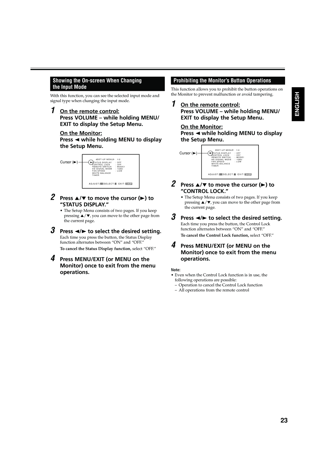 JVC GM X50U manual Showing the On-screen When Changing Input Mode 