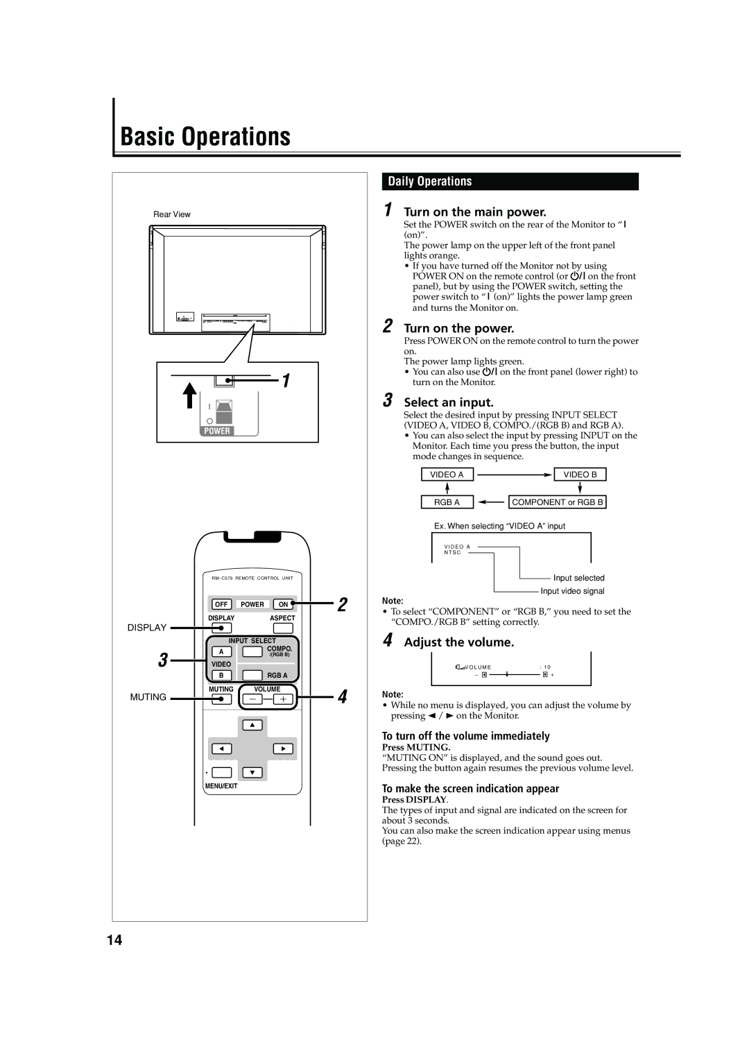 JVC GM X50U manual Basic Operations, Daily Operations 