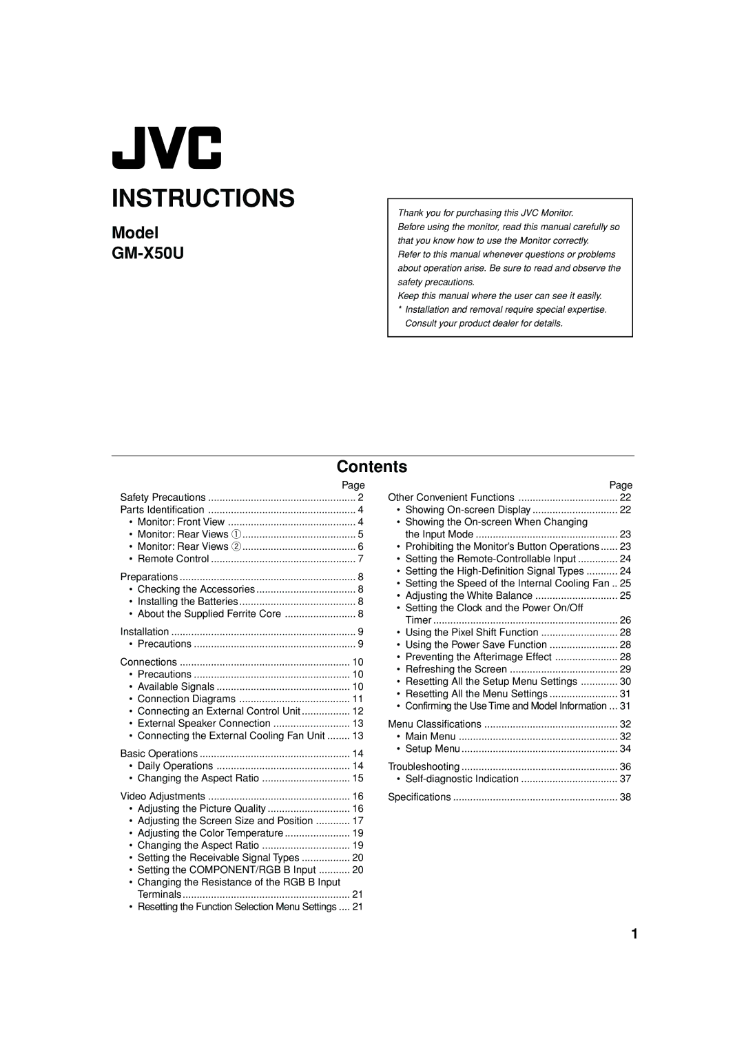 JVC GM X50U manual Instructions 