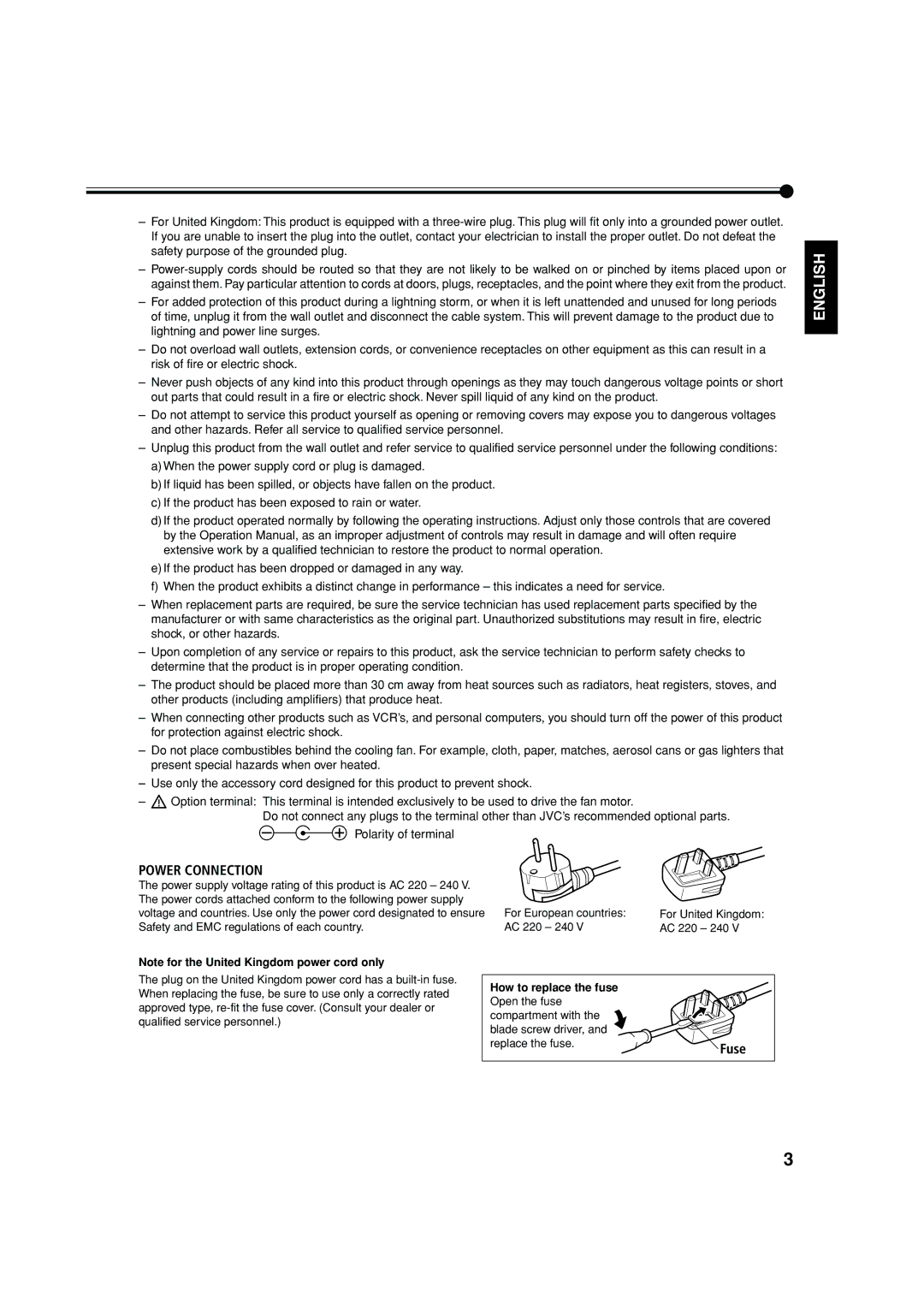 JVC GM X50U manual Fuse, How to replace the fuse 