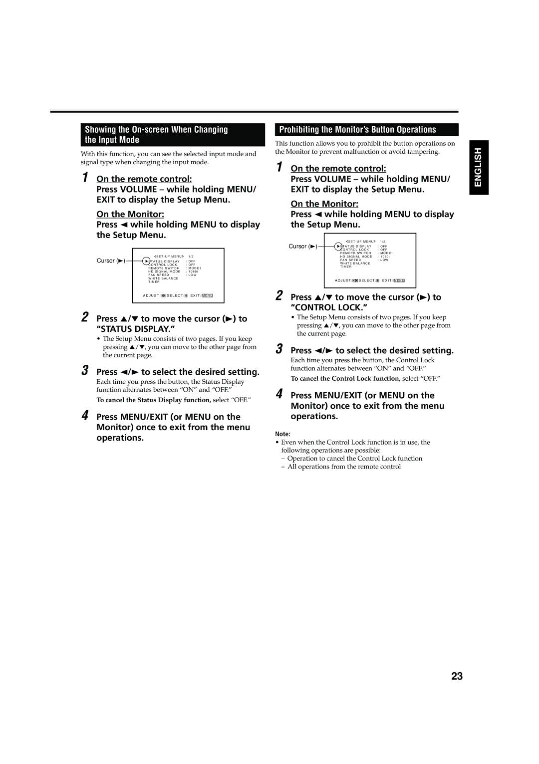 JVC GM X50U manual Showing the On-screen When Changing Input Mode 