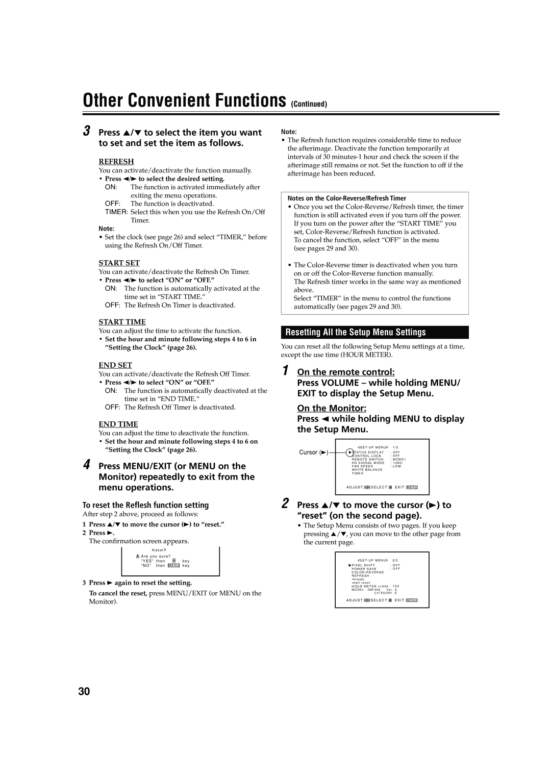 JVC GM X50U manual Resetting All the Setup Menu Settings 