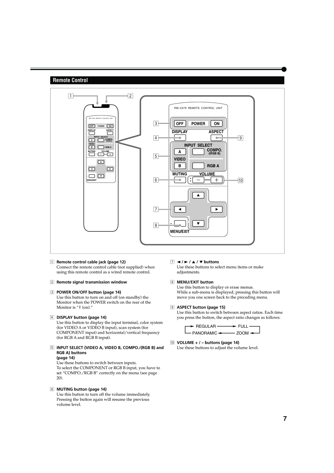 JVC GM X50U manual RM-C579 Remote Control Unit 