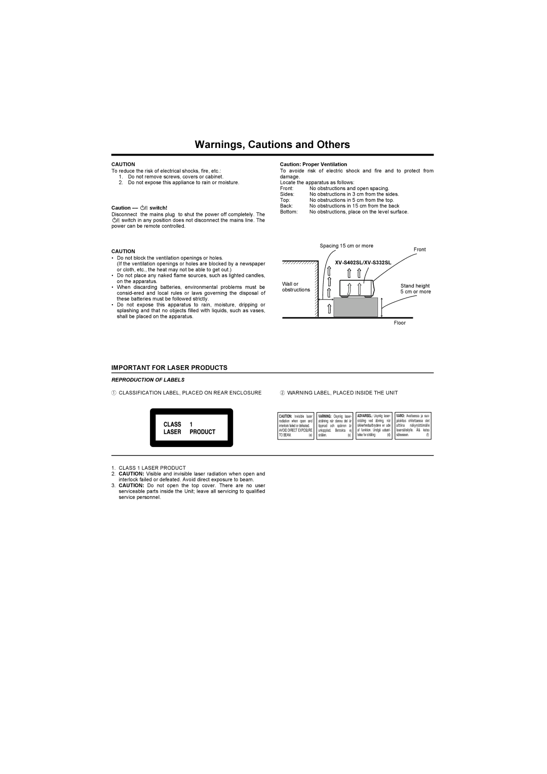 JVC GNT0013-014A manual LASERCLASS1PRODUCT 