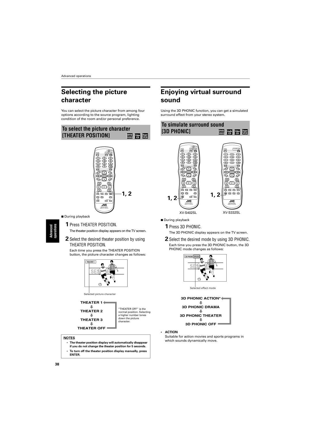 JVC GNT0013-014A manual Selecting the picture character, Enjoying virtual surround sound, To select the picture character 