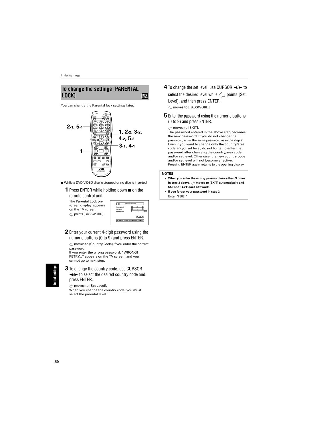 JVC GNT0013-014A manual To change the settings Parental Lock, Press Enter while holding down 7 on the remote control unit 