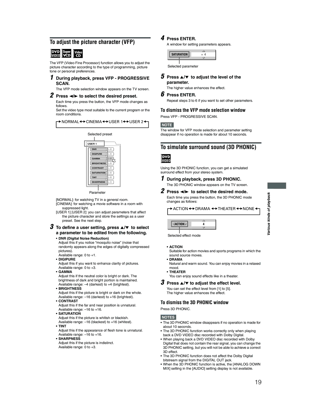 JVC 0204KTYBICJSC, GNT0044-004A manual To adjust the picture character VFP, To dismiss the VFP mode selection window 