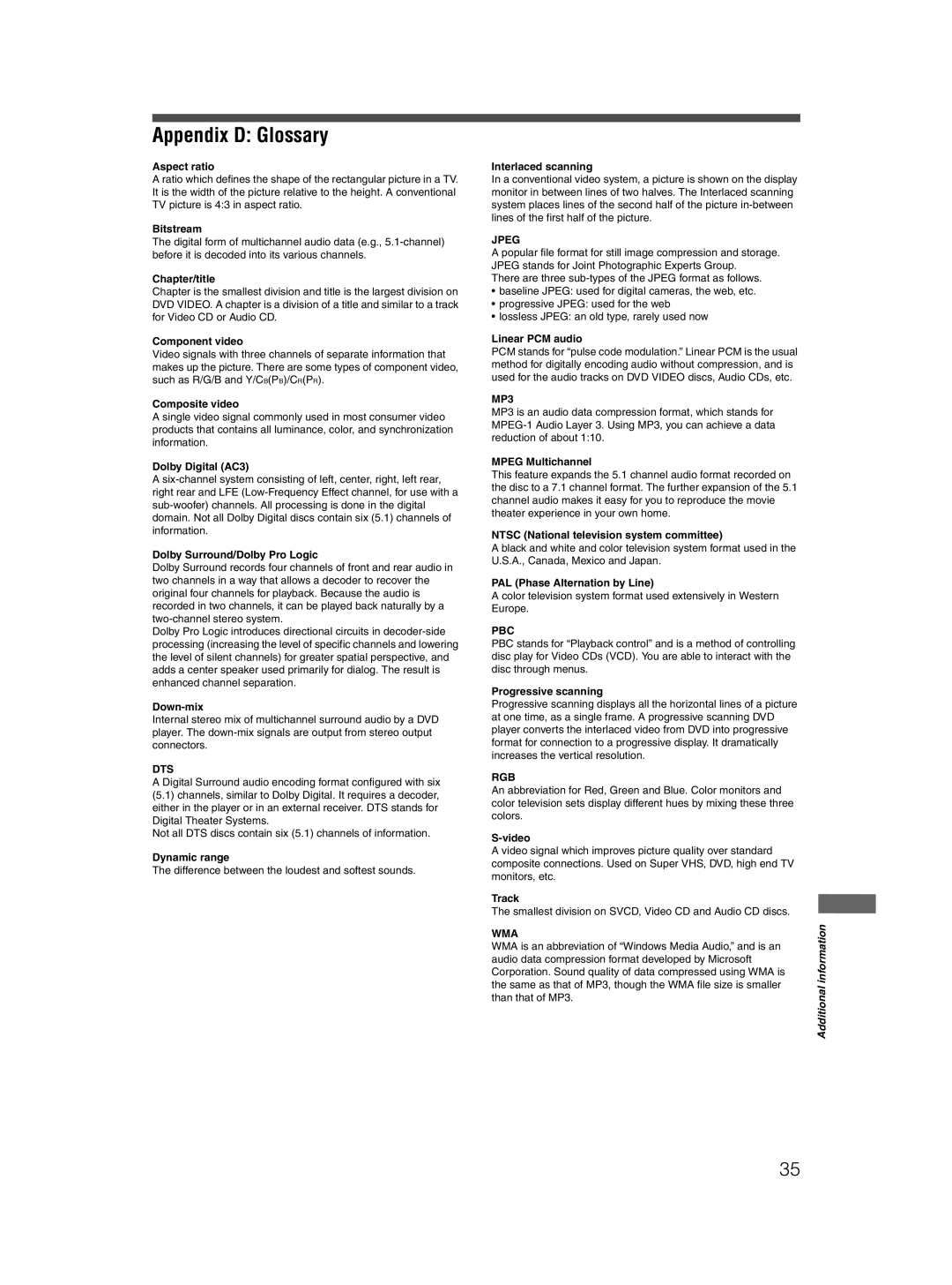 JVC 0204KTYBICJSC, GNT0044-004A manual Appendix D Glossary 