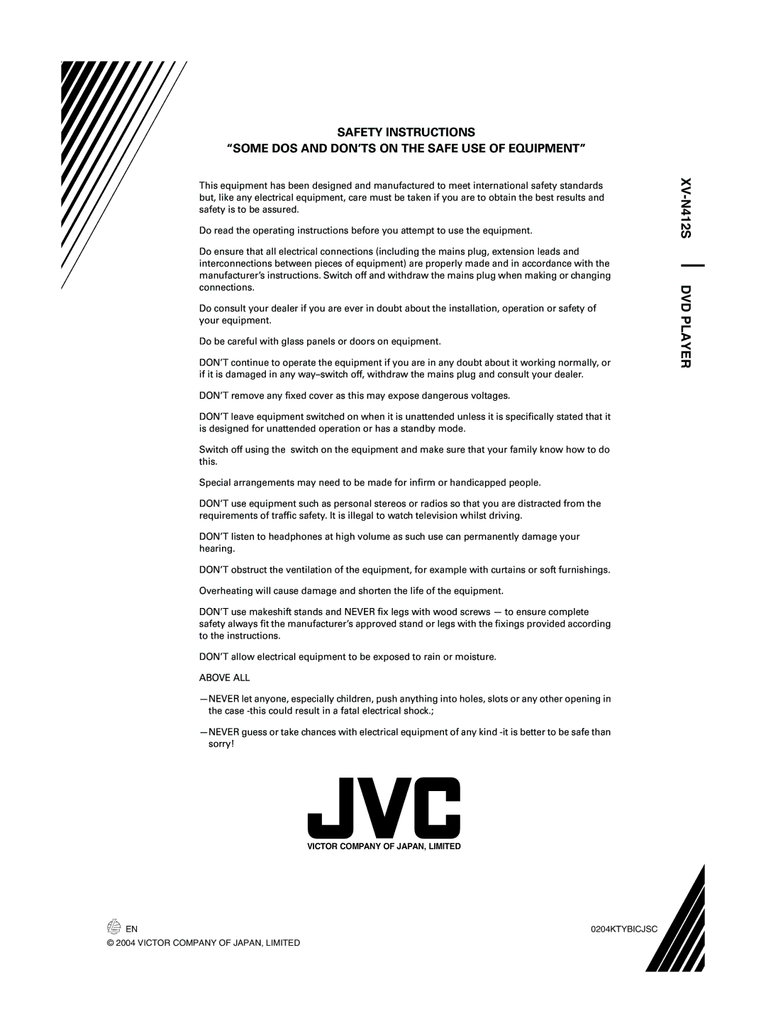 JVC GNT0044-004A, 0204KTYBICJSC manual Above ALL, Victor Company of JAPAN, Limited 