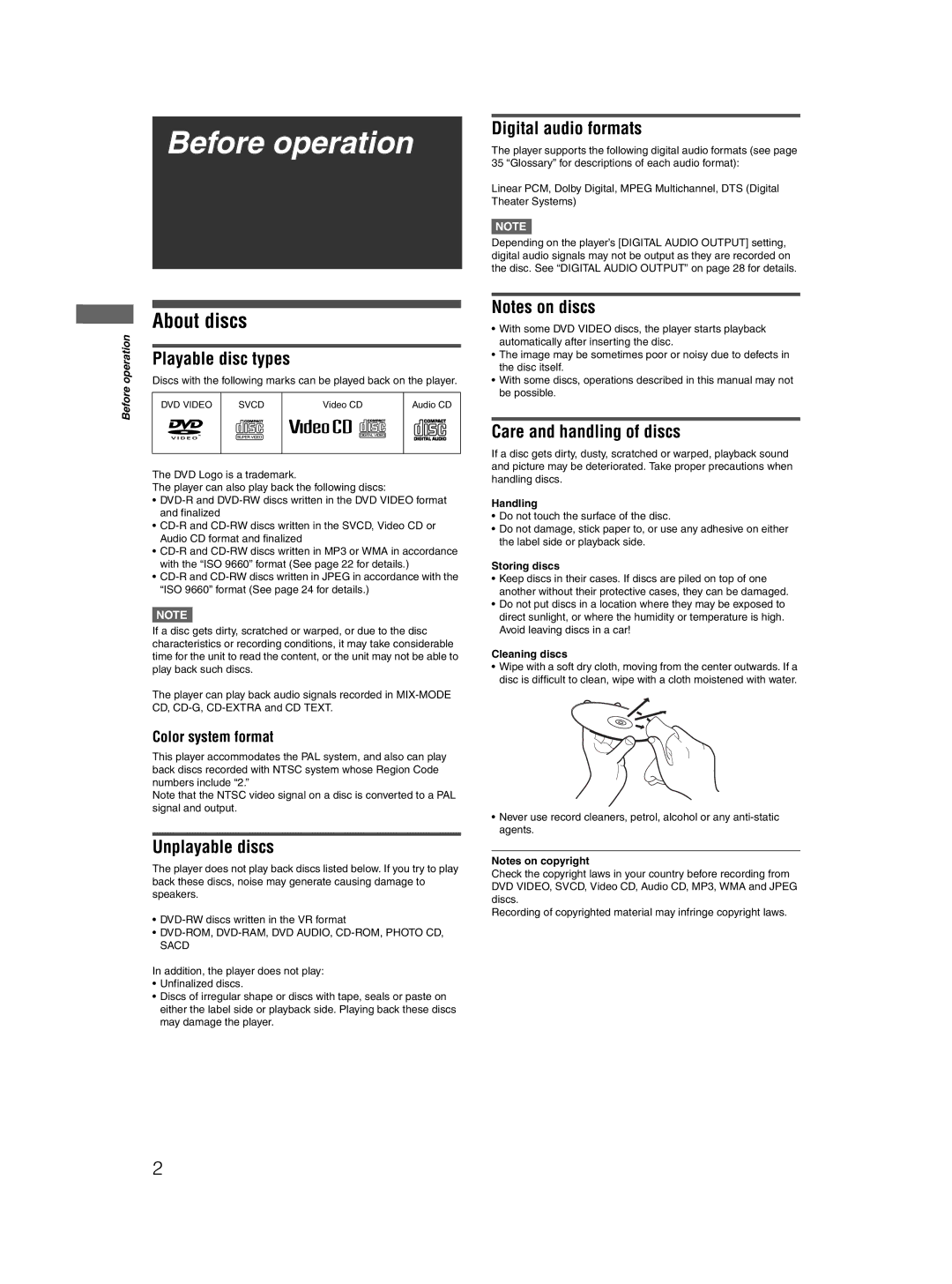 JVC GNT0044-004A, 0204KTYBICJSC manual Before operation, About discs 