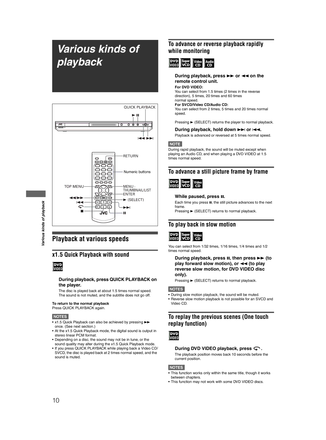 JVC GNT0052-001A, 0204STYBICJSC manual Various kinds Playback, Playback at various speeds 