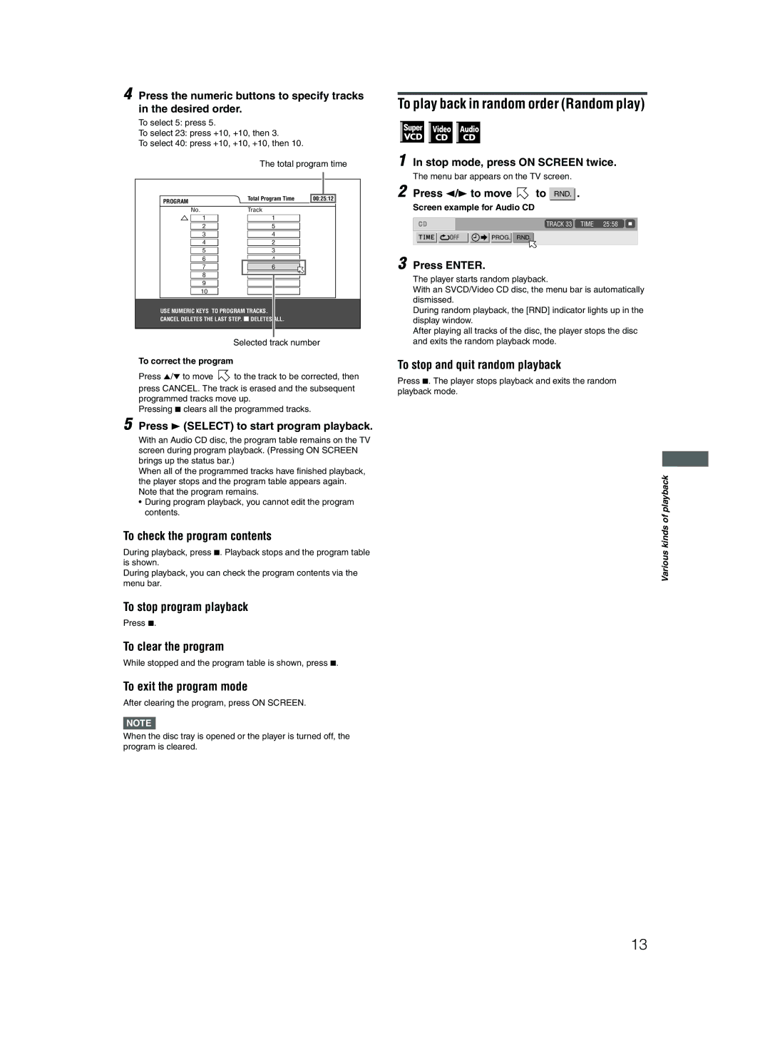 JVC 0204STYBICJSC, GNT0052-001A manual To play back in random order Random play 