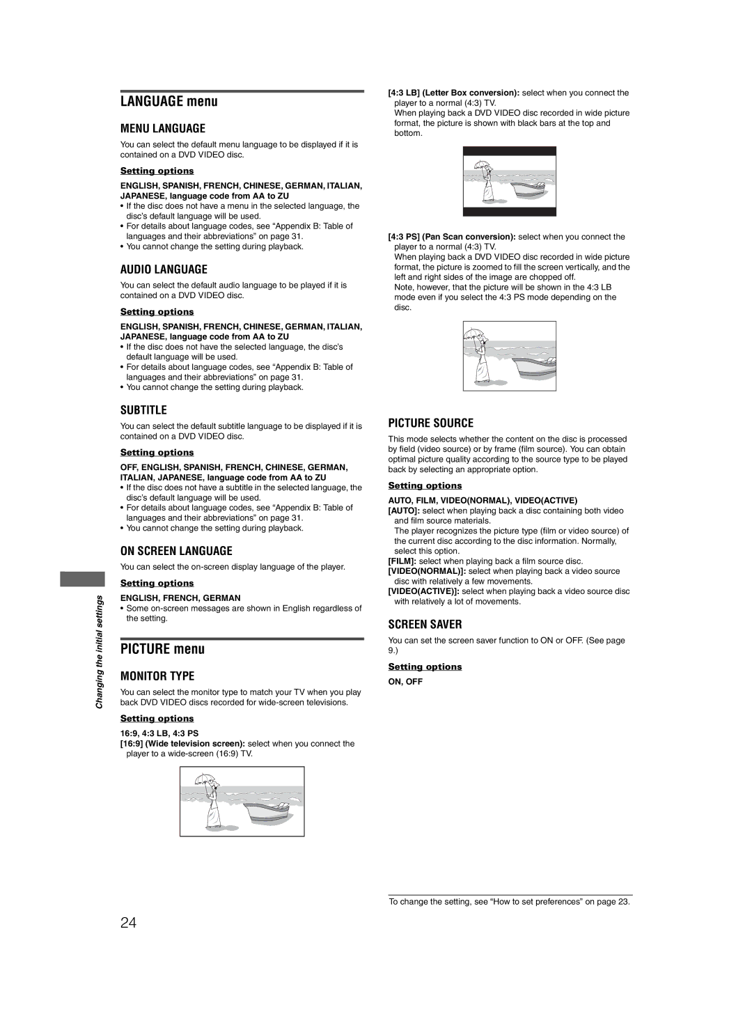 JVC GNT0052-001A, 0204STYBICJSC Language menu, Picture menu, You can select the on-screen display language of the player 