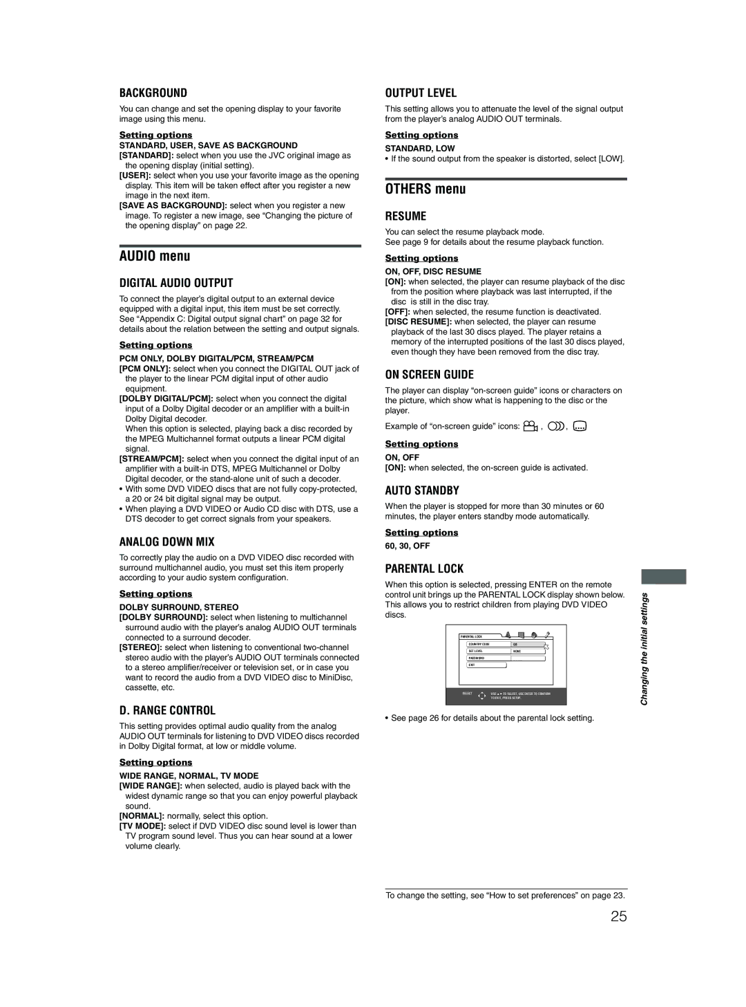 JVC 0204STYBICJSC, GNT0052-001A manual Audio menu, Others menu, On when selected, the on-screen guide is activated, Discs 