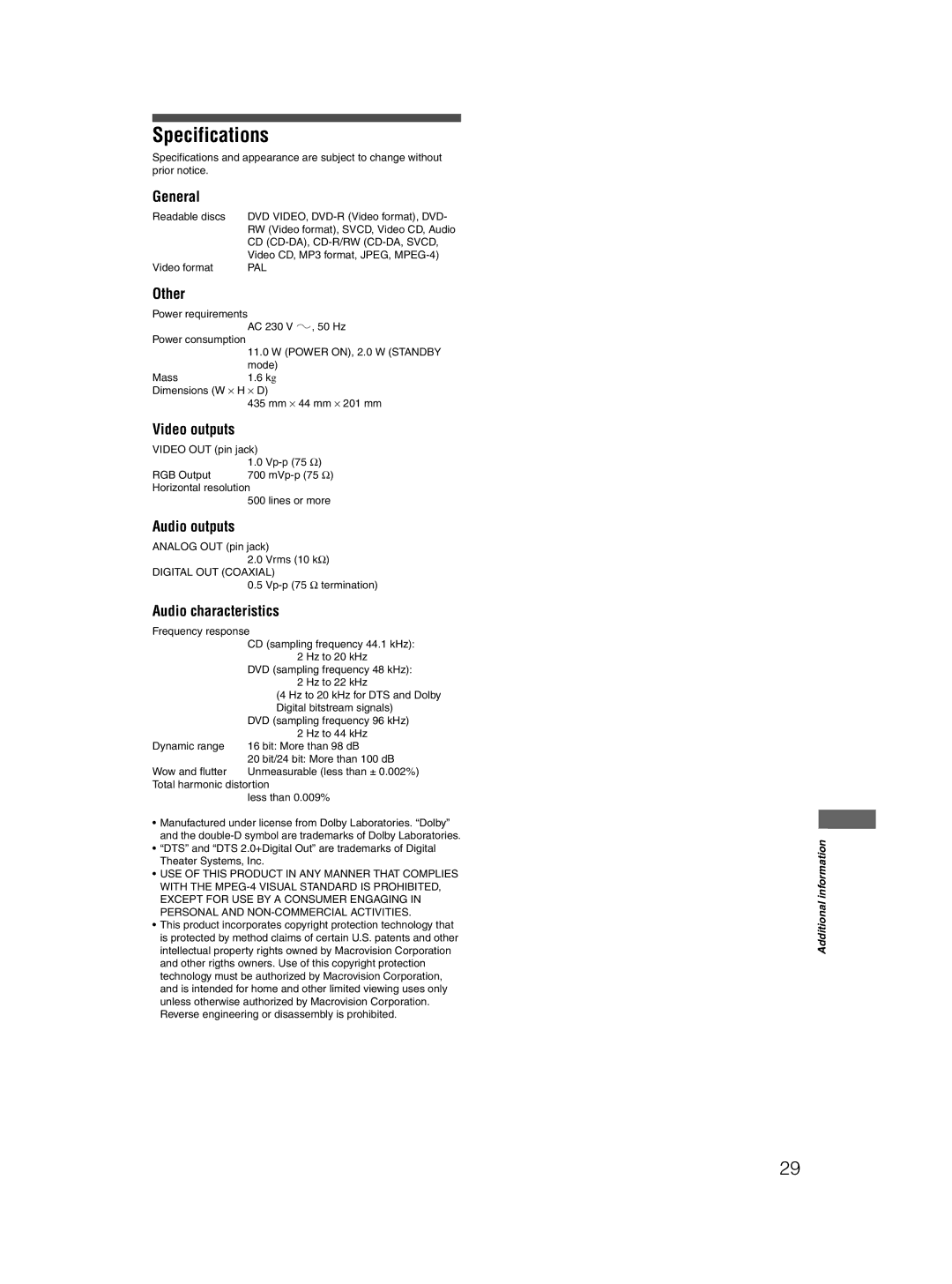 JVC 0204STYBICJSC, GNT0052-001A manual Specifications 