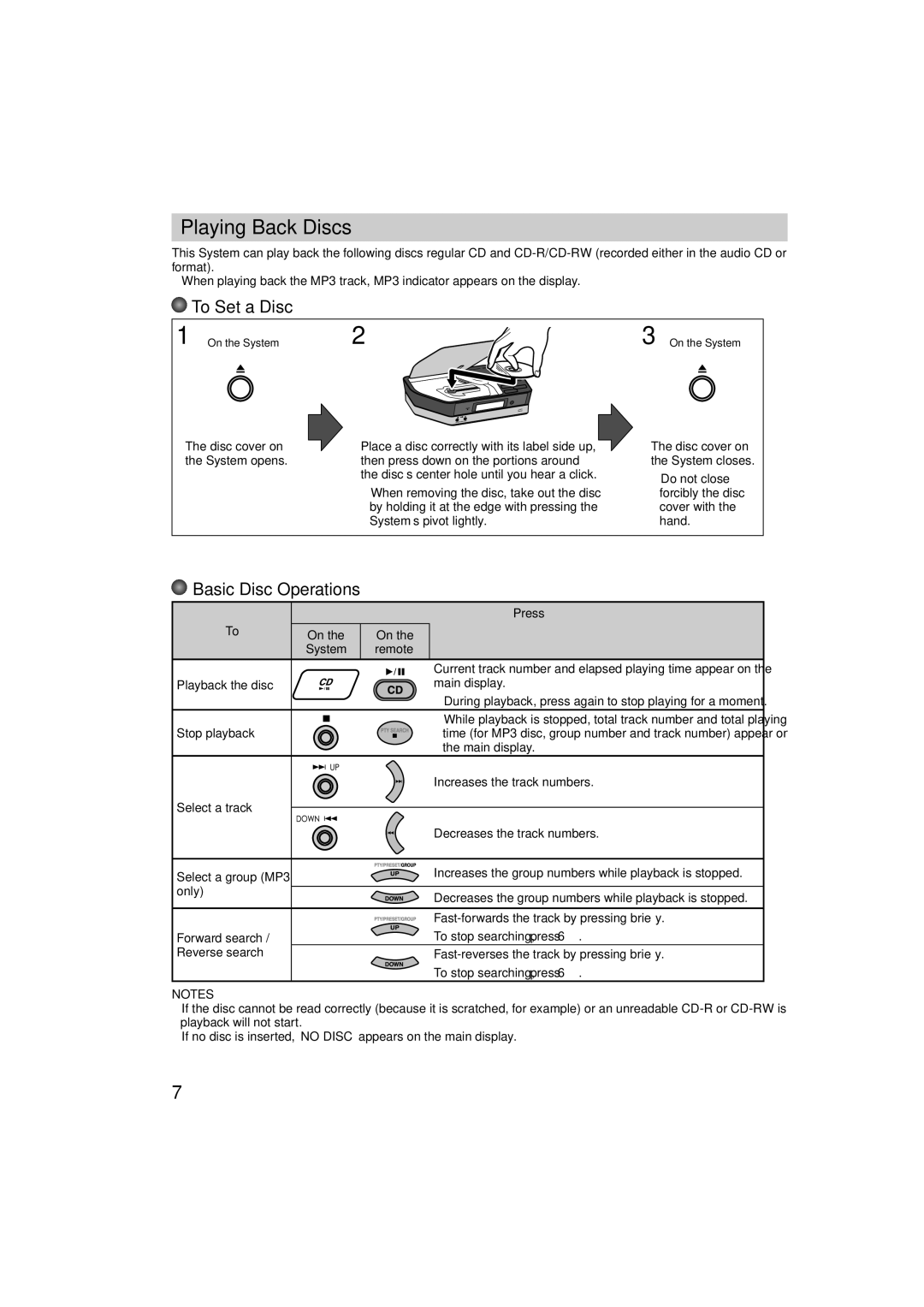 JVC GNT0065-025A manual Playing Back Discs, To Set a Disc, Basic Disc Operations, Remote 