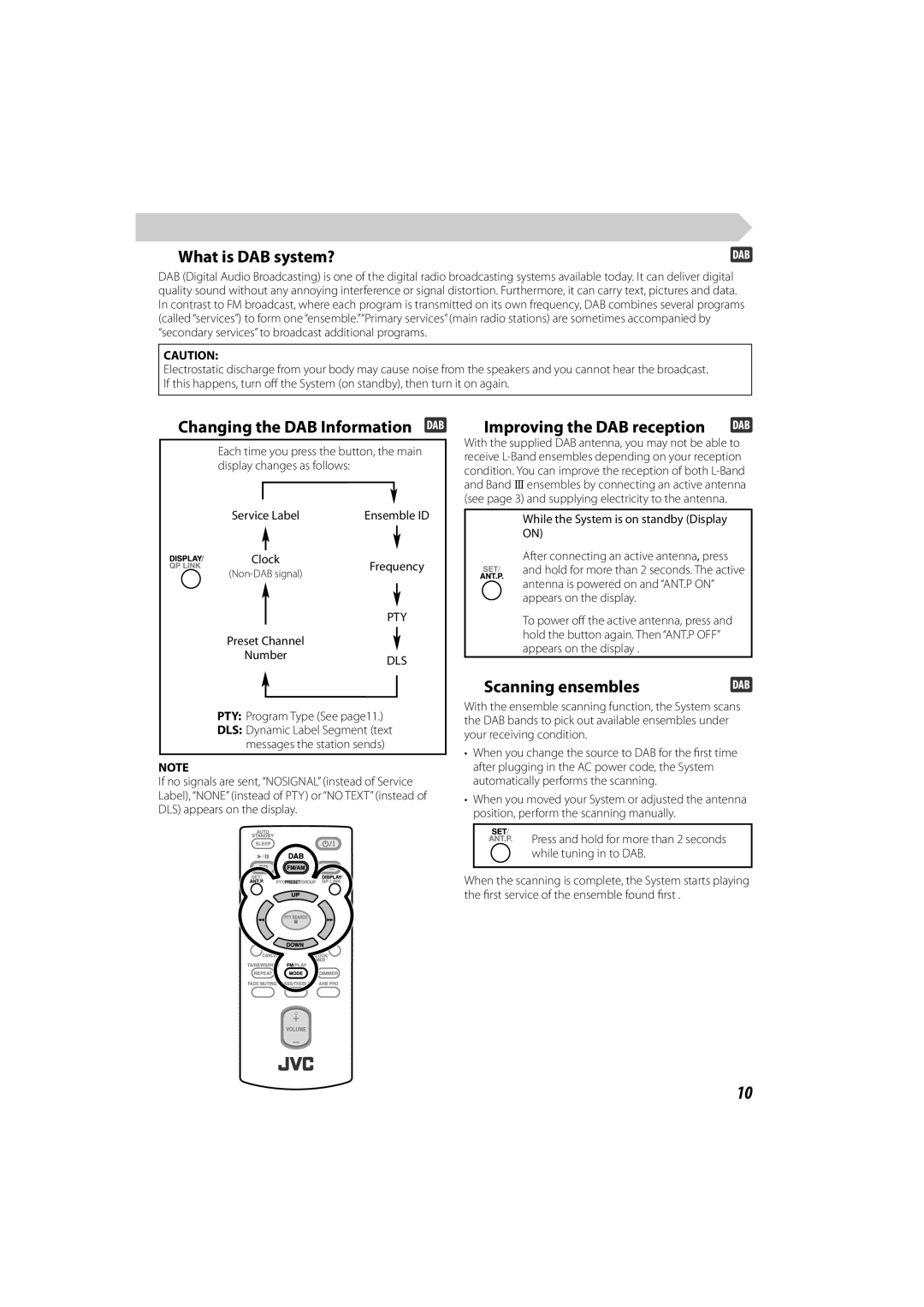 JVC GNT0065-025A What is DAB system?, Changing the DAB Information, Improving the DAB reception, Scanning ensembles, Pty 