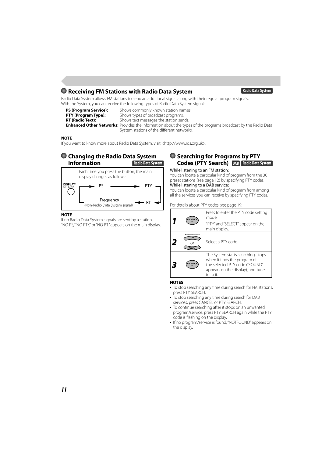 JVC GNT0065-025A manual Receiving FM Stations with Radio Data System, Changing the Radio Data System Information, Pspty 