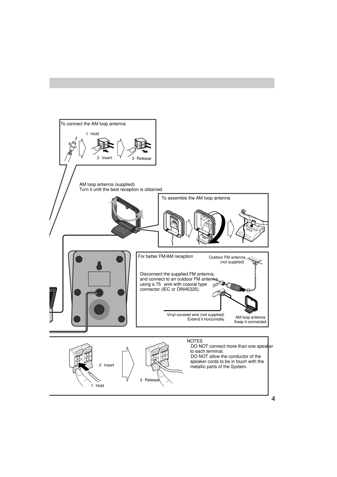 JVC GNT0065-025A manual To connect the AM loop antenna, AM loop antenna supplied 